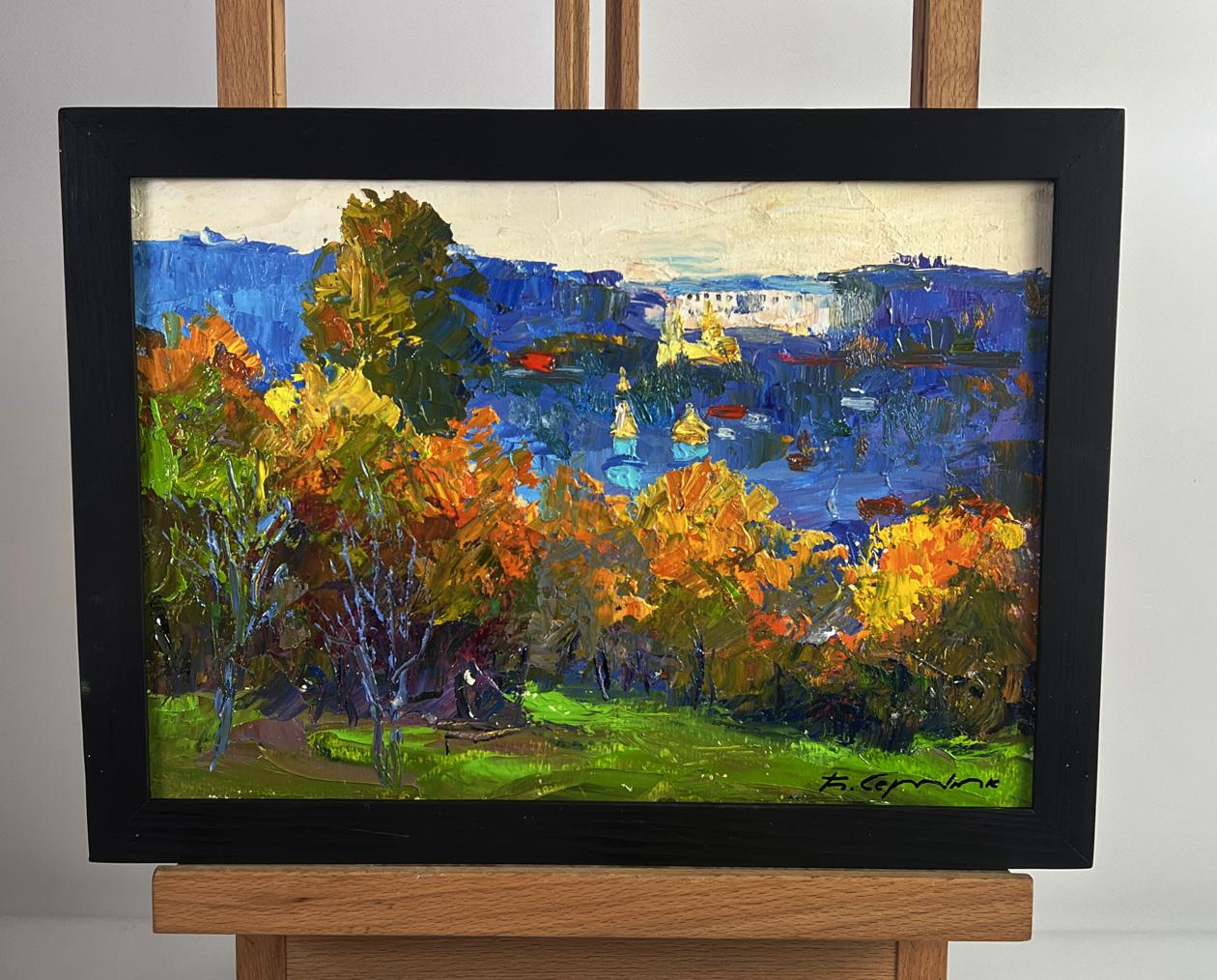 Oil painting View from the autumn forest by Boris Serdyuk in black frame