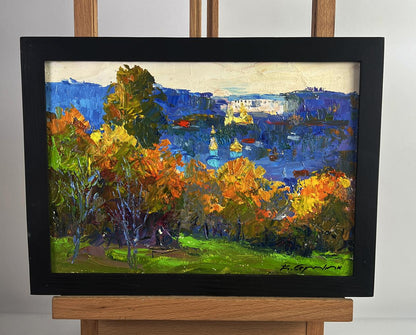 Oil painting View from the autumn forest by Boris Serdyuk in black frame