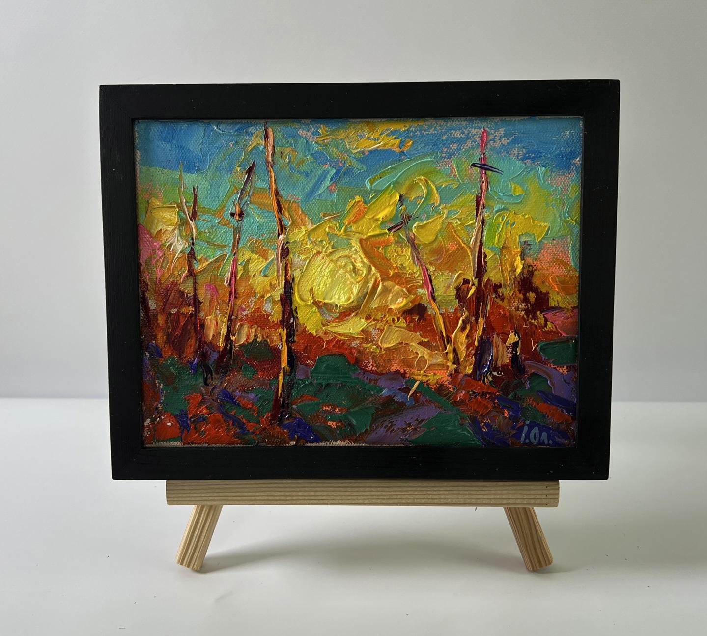Vibrant Oleksiy Ivanyuk oil painting The setting of the sun in black frame