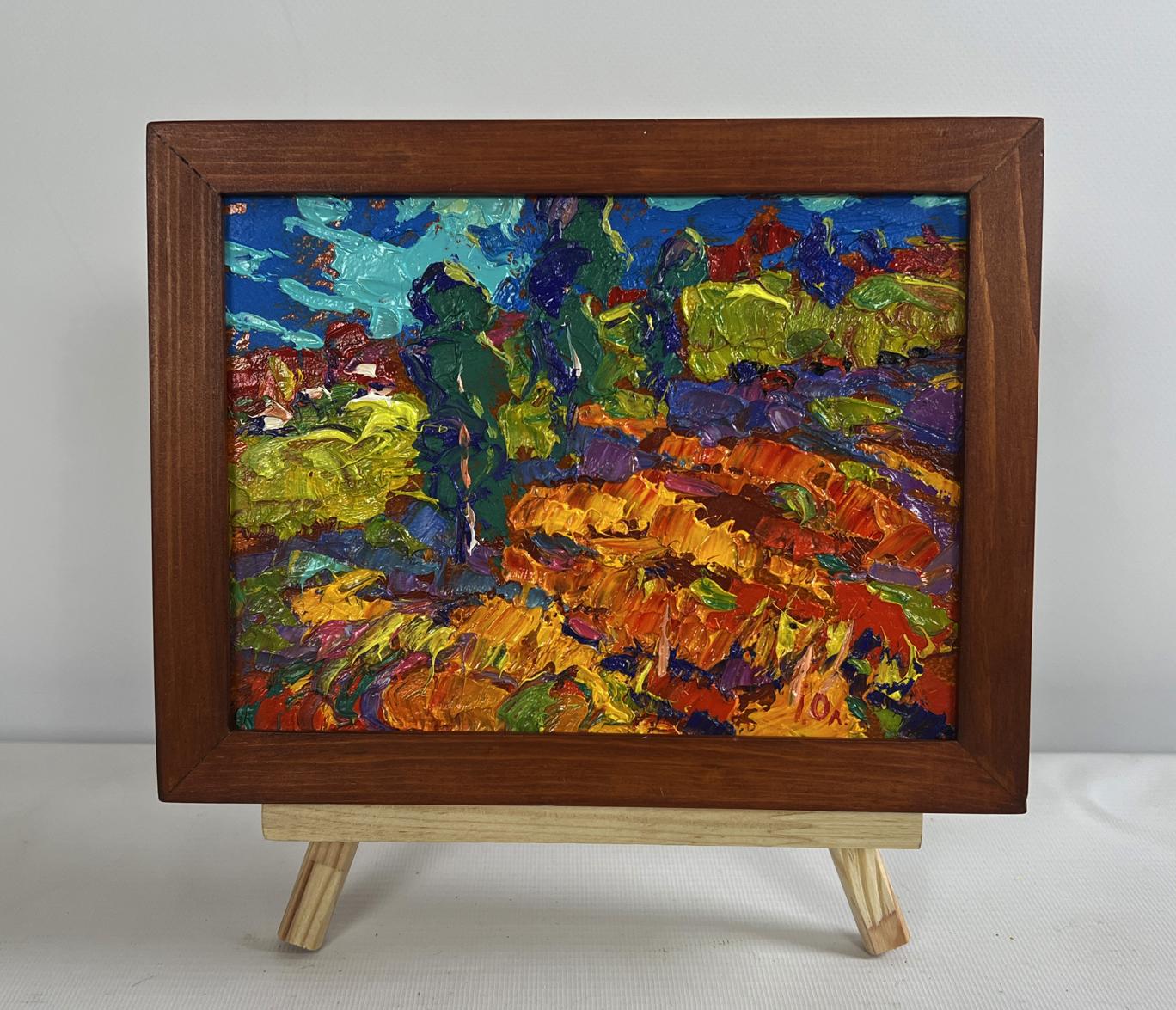 Oil painting In the autumn meadows by Oleksiy Ivanyuk in wooden frame