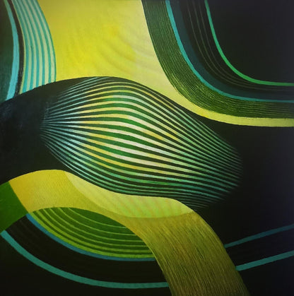 Oil painting Green uniform by Alexander Strashevich, bold green yellow curves