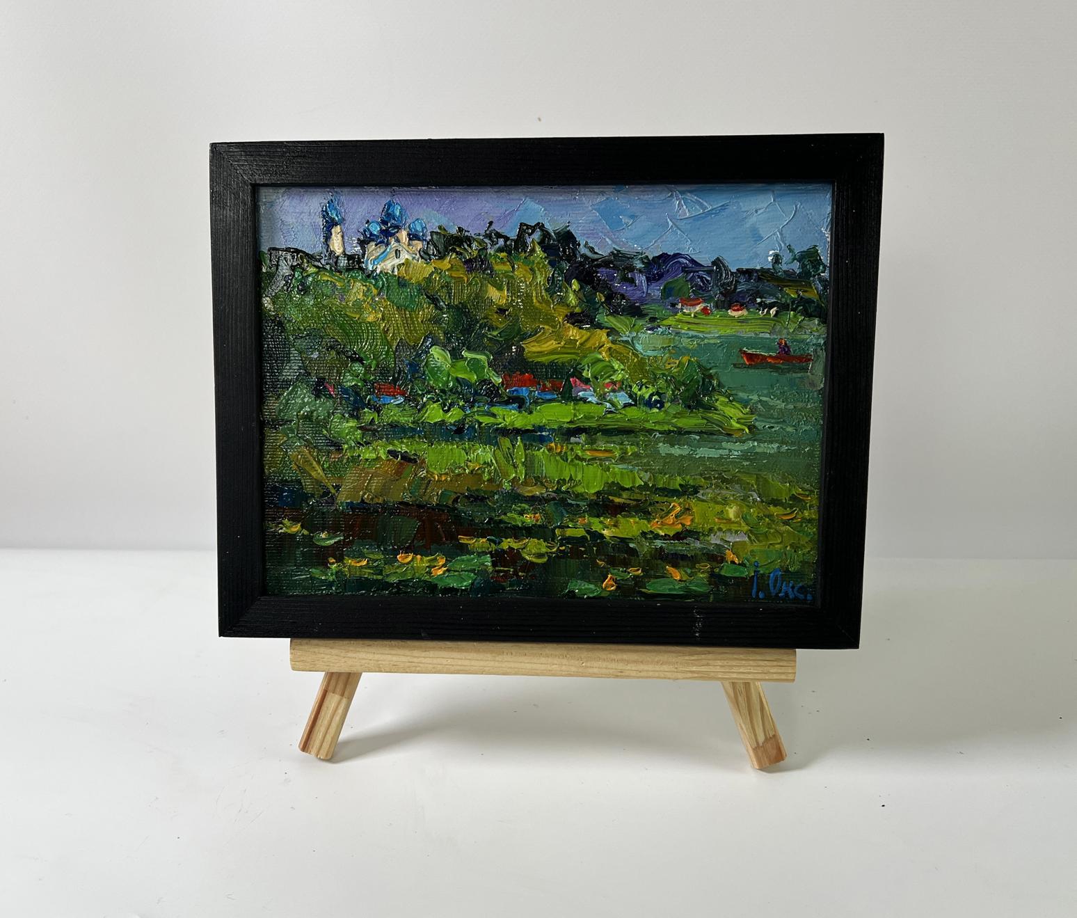 Oil painting Evening on the lake by Oksana Ivanyuk in black frame