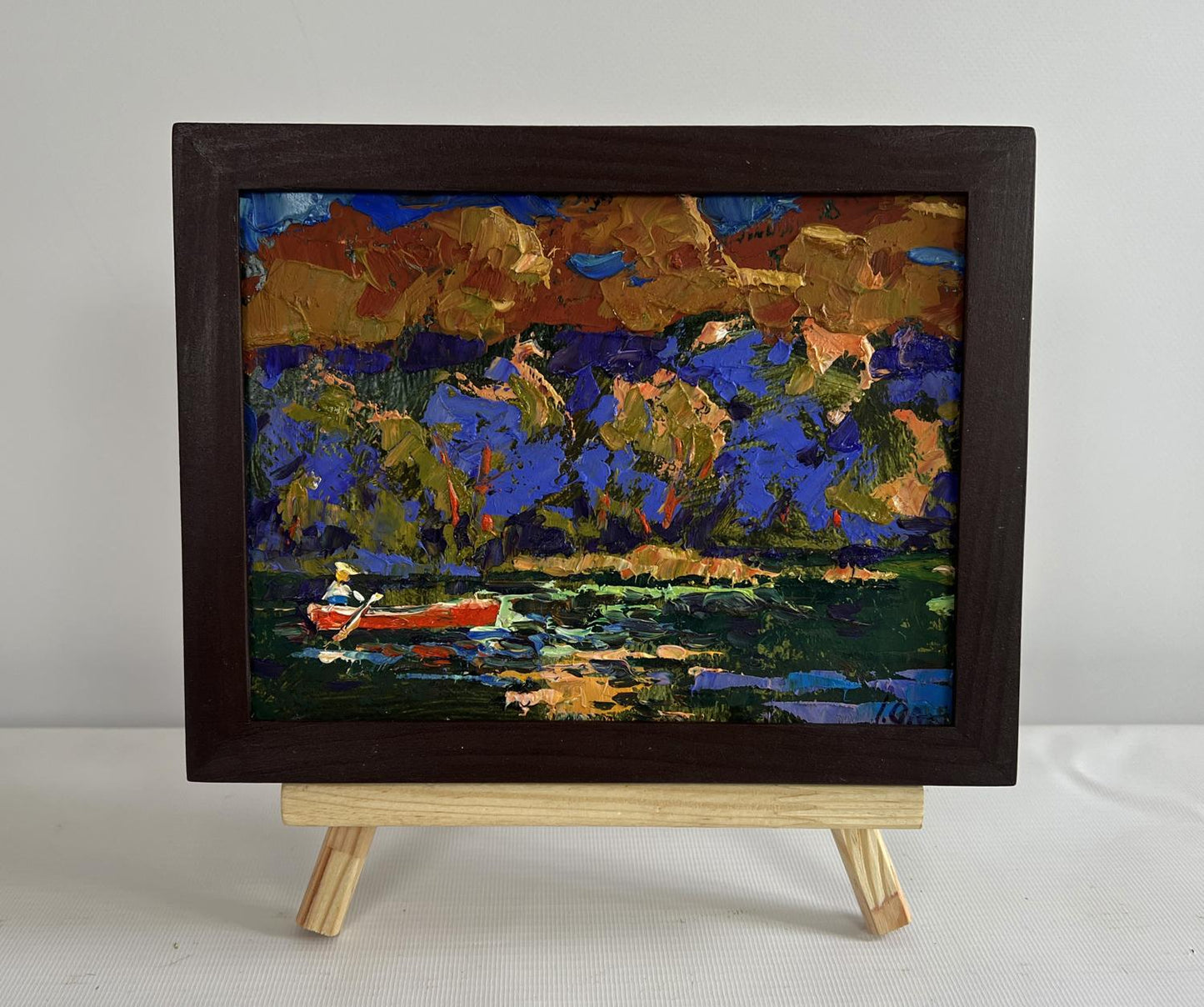 Oil painting Evening boat ride by Oleksiy Ivanyuk in wooden frame