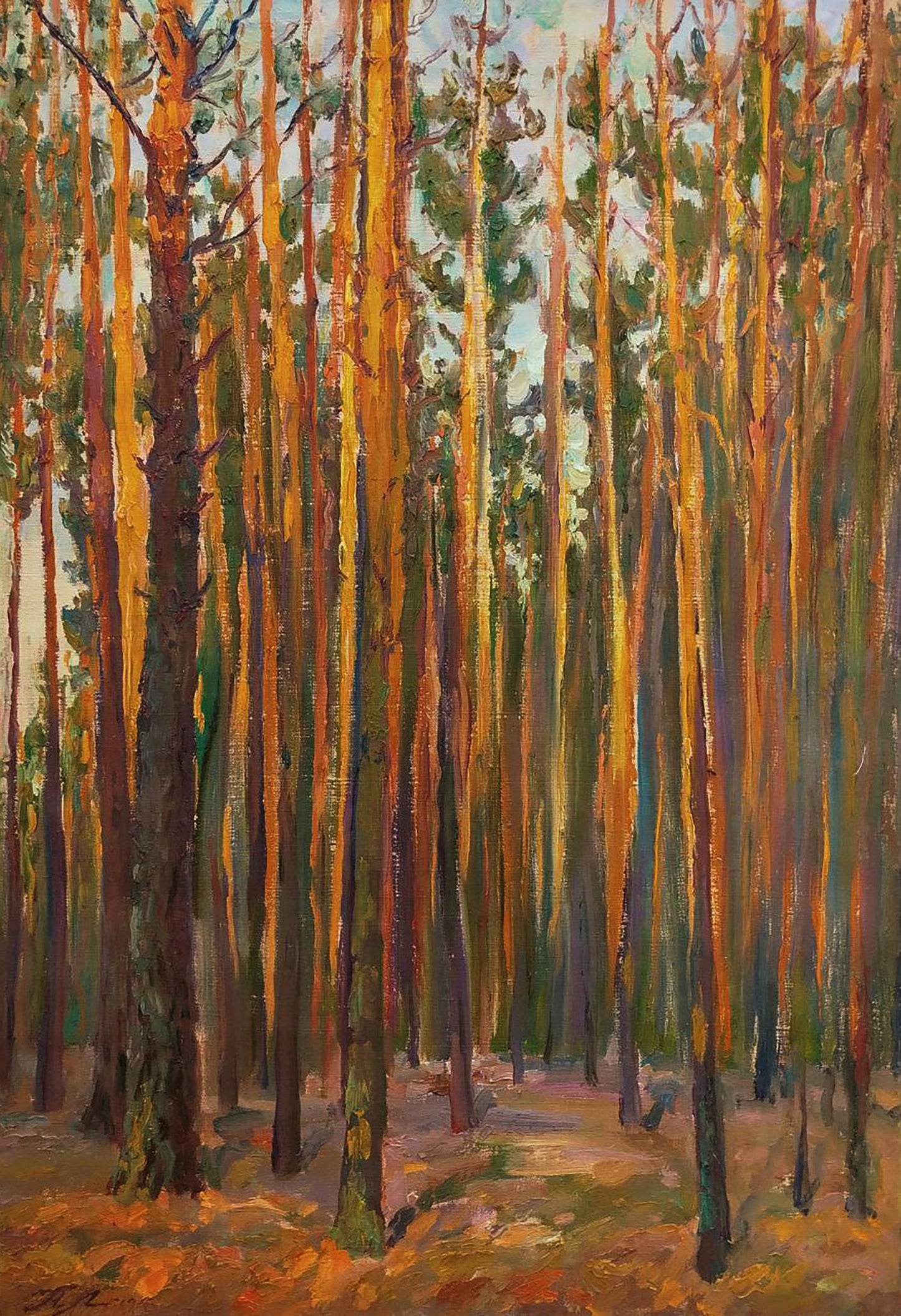 Oil painting of pine forest by Leonid Pavlenko