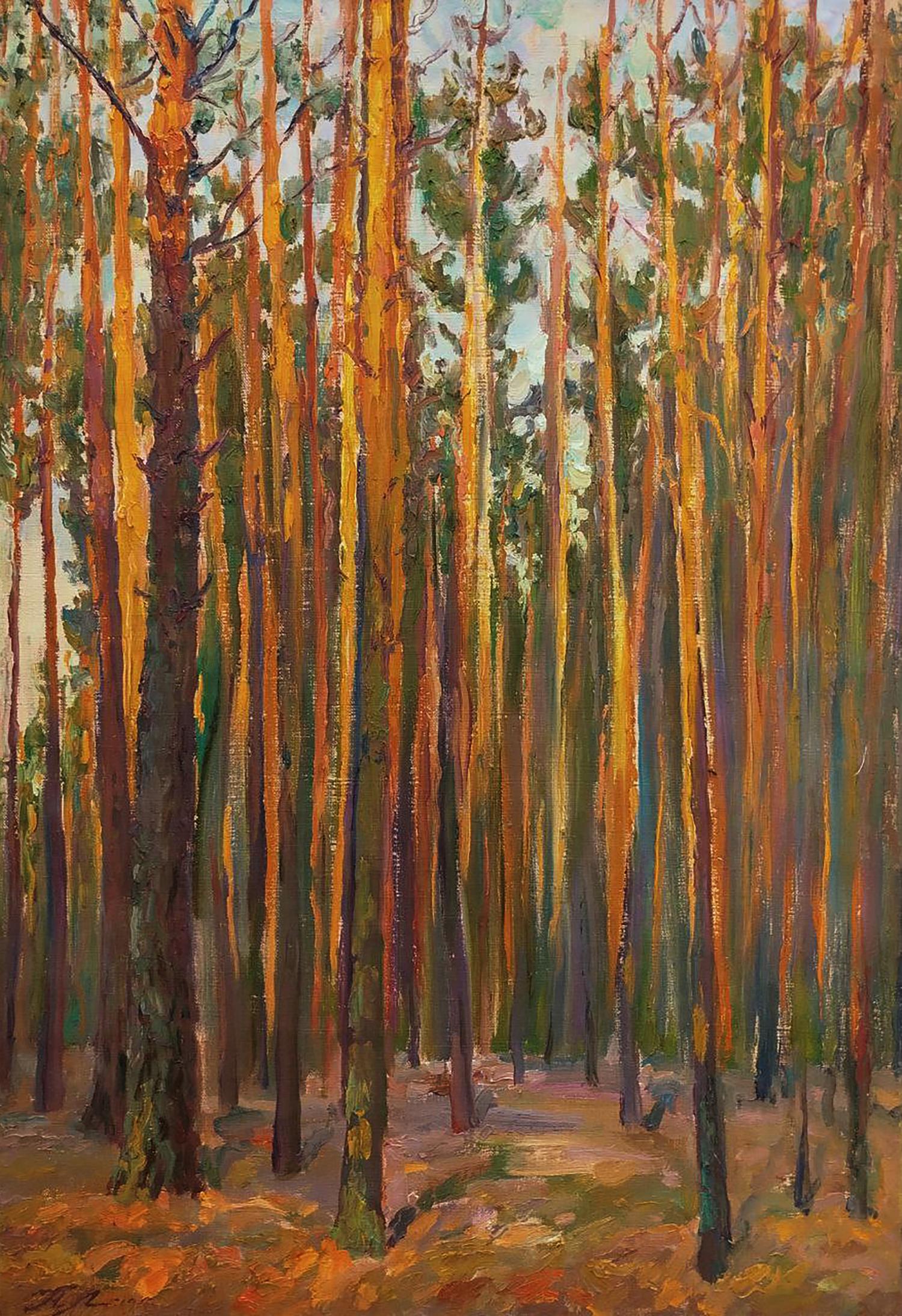 Oil painting of pine forest by Leonid Pavlenko