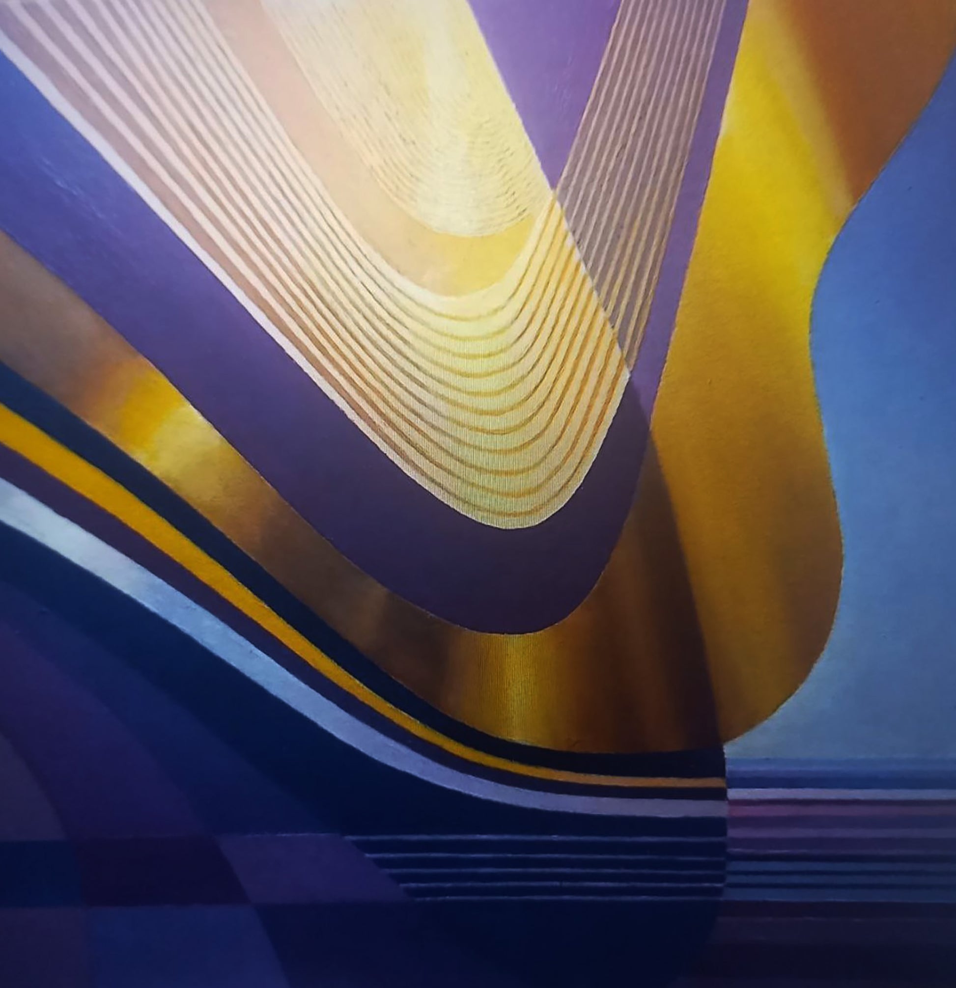 Oil painting Gold ribbon by Alexander Strashevich with purple curves and gold stripes