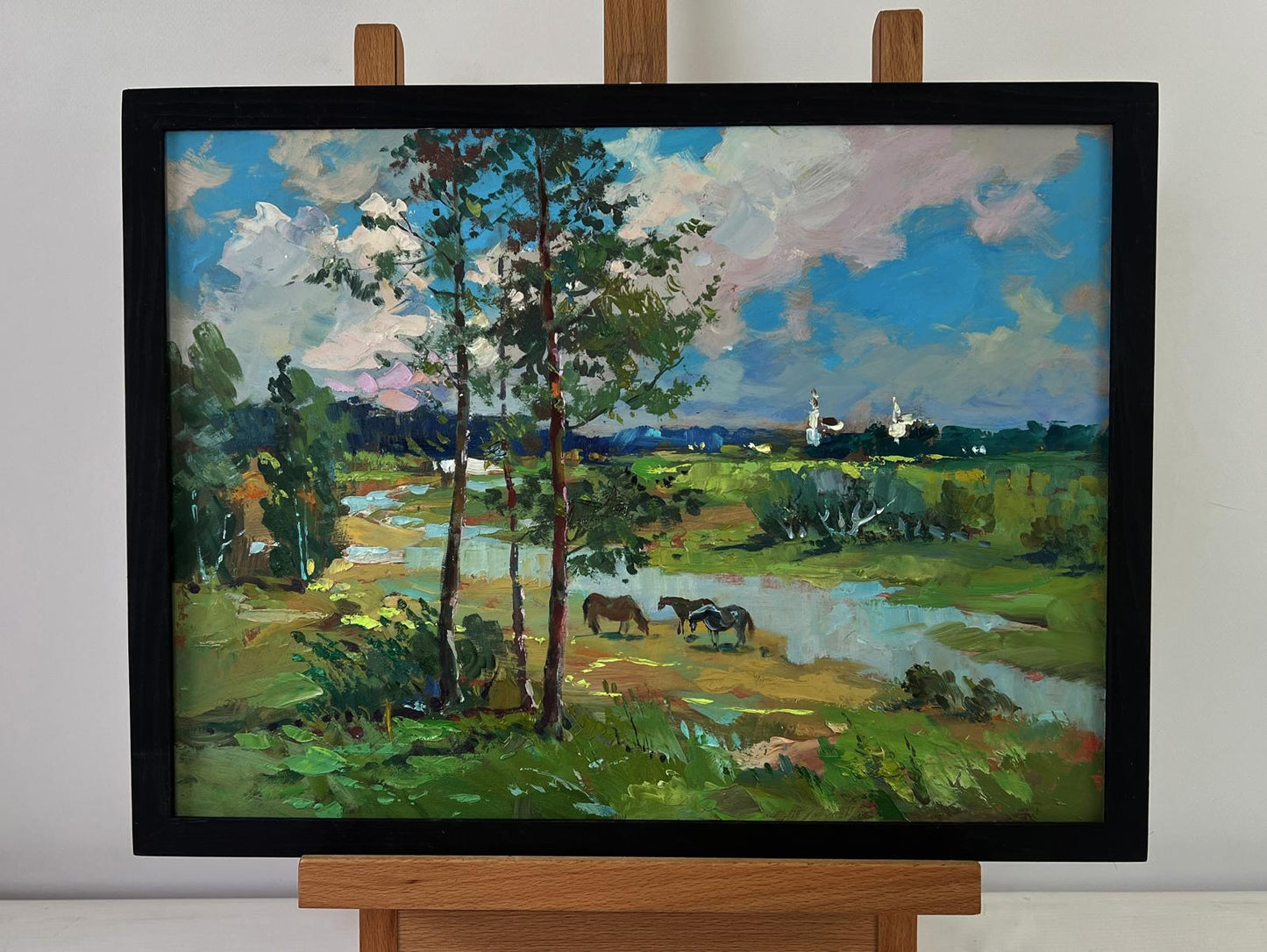 Oil painting Horses by the river by Yuriy Suprunchuk, impressionistic landscape