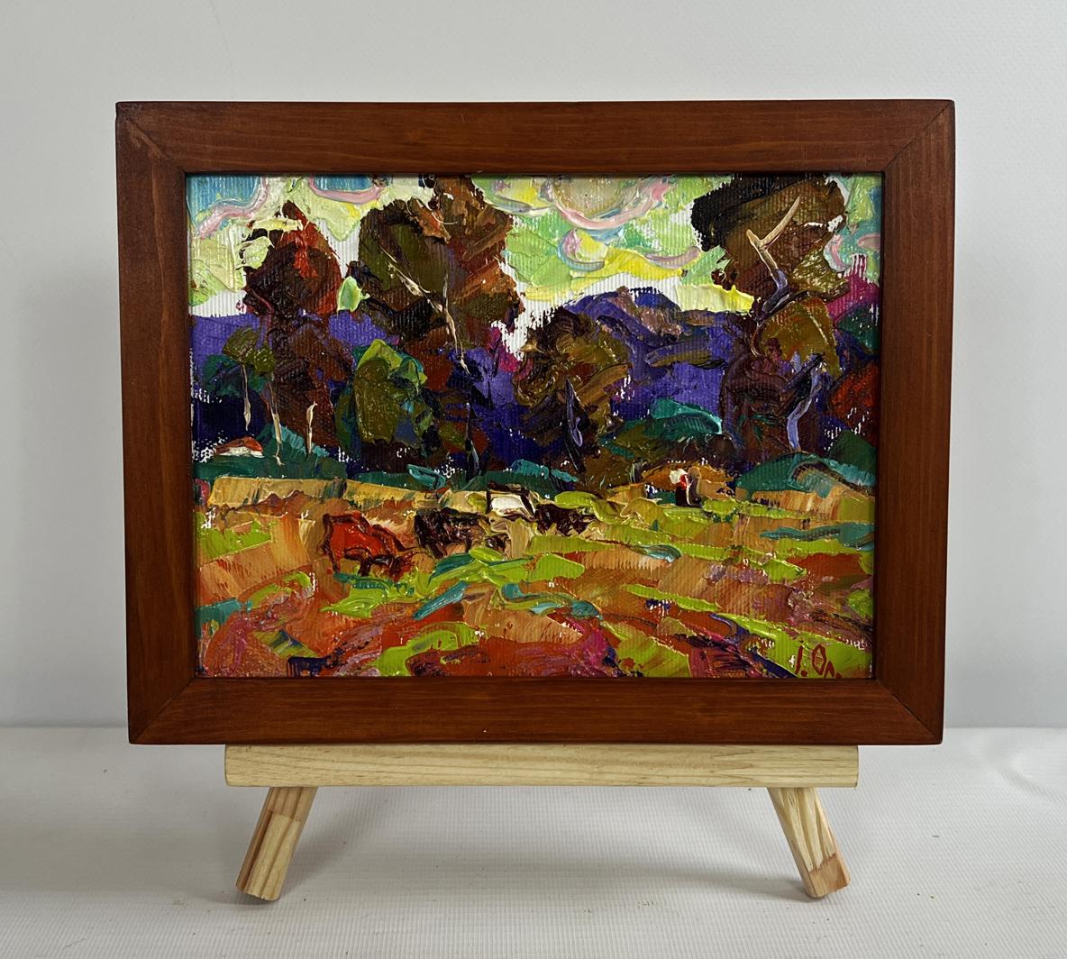 Oil painting On the pasture by Oleksiy Ivanyuk in brown frame