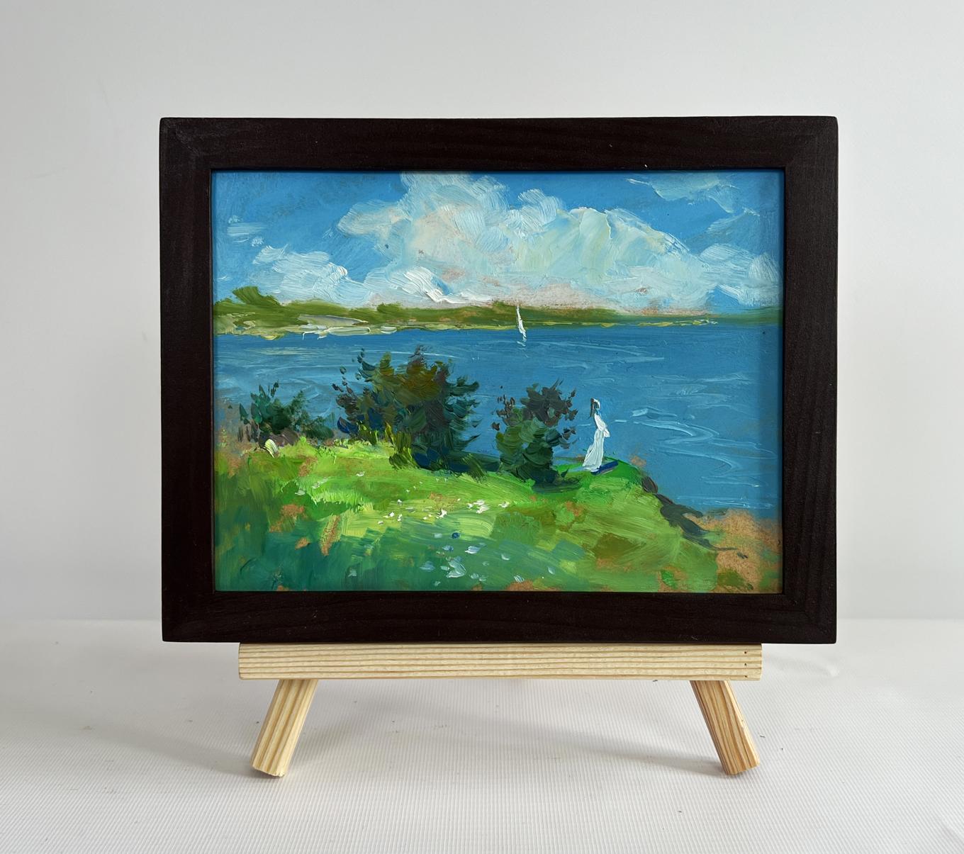 Framed miniature Oil painting Fresh summer wind by Yuriy Suprunchuk lakeside scene