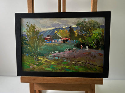 Framed oil painting of quiet village corner by Yuriy Suprunchuk