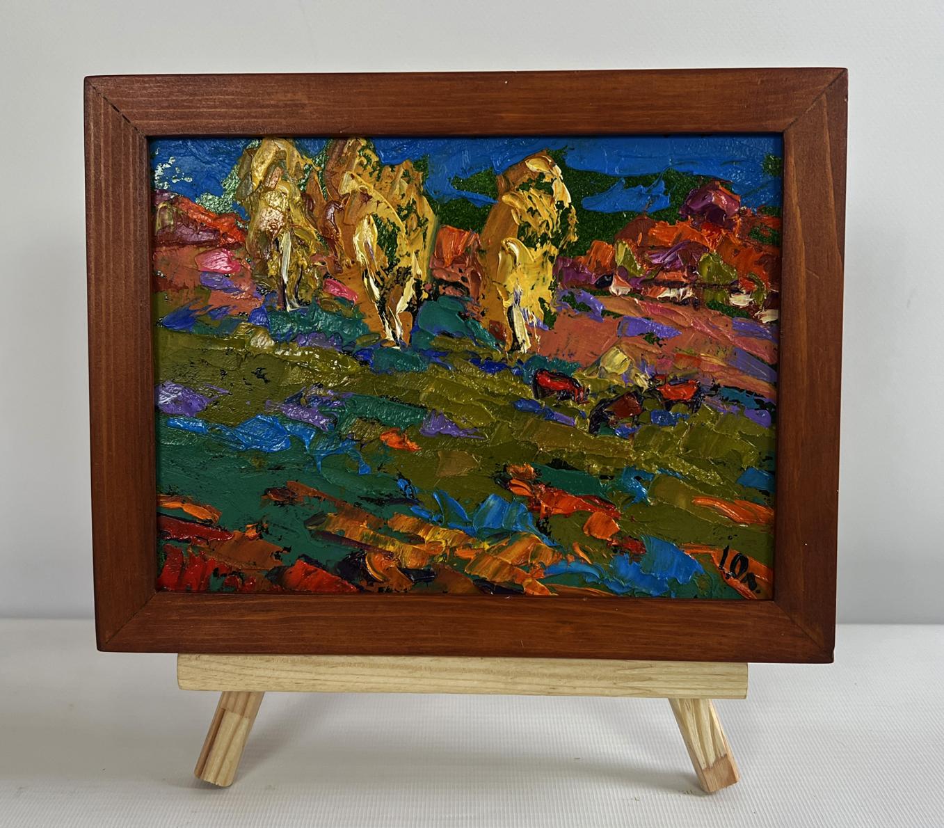 Oil painting of cattle grazing in autumn meadows by Oleksiy Ivanyuk