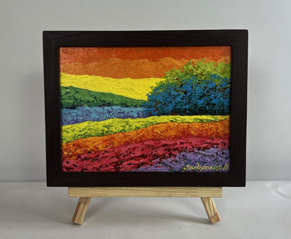 Fiery sunset on horizon oil painting by V. Zadorozhnya in black frame