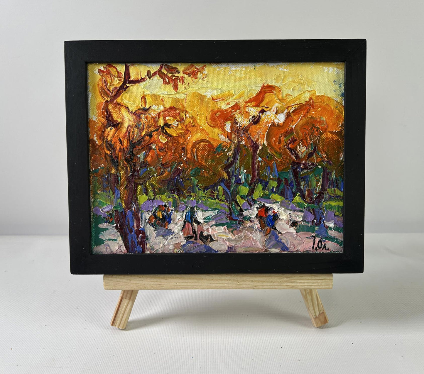 Vibrant impressionist oil painting Steps through autumn by Oleksiy Ivanyuk in black frame