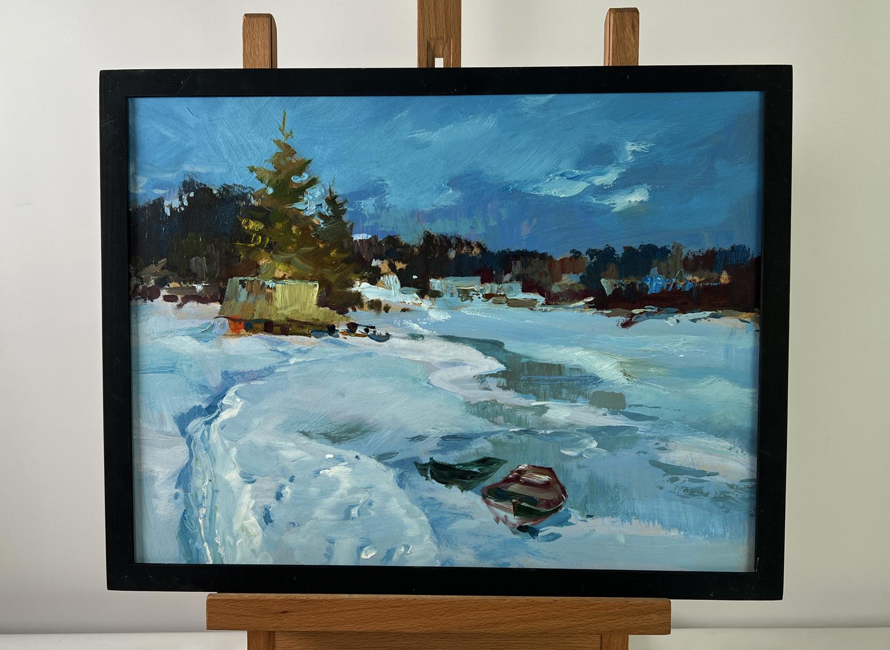 Oil painting Frozen winter river by Yuriy Suprunchuk framed landscape