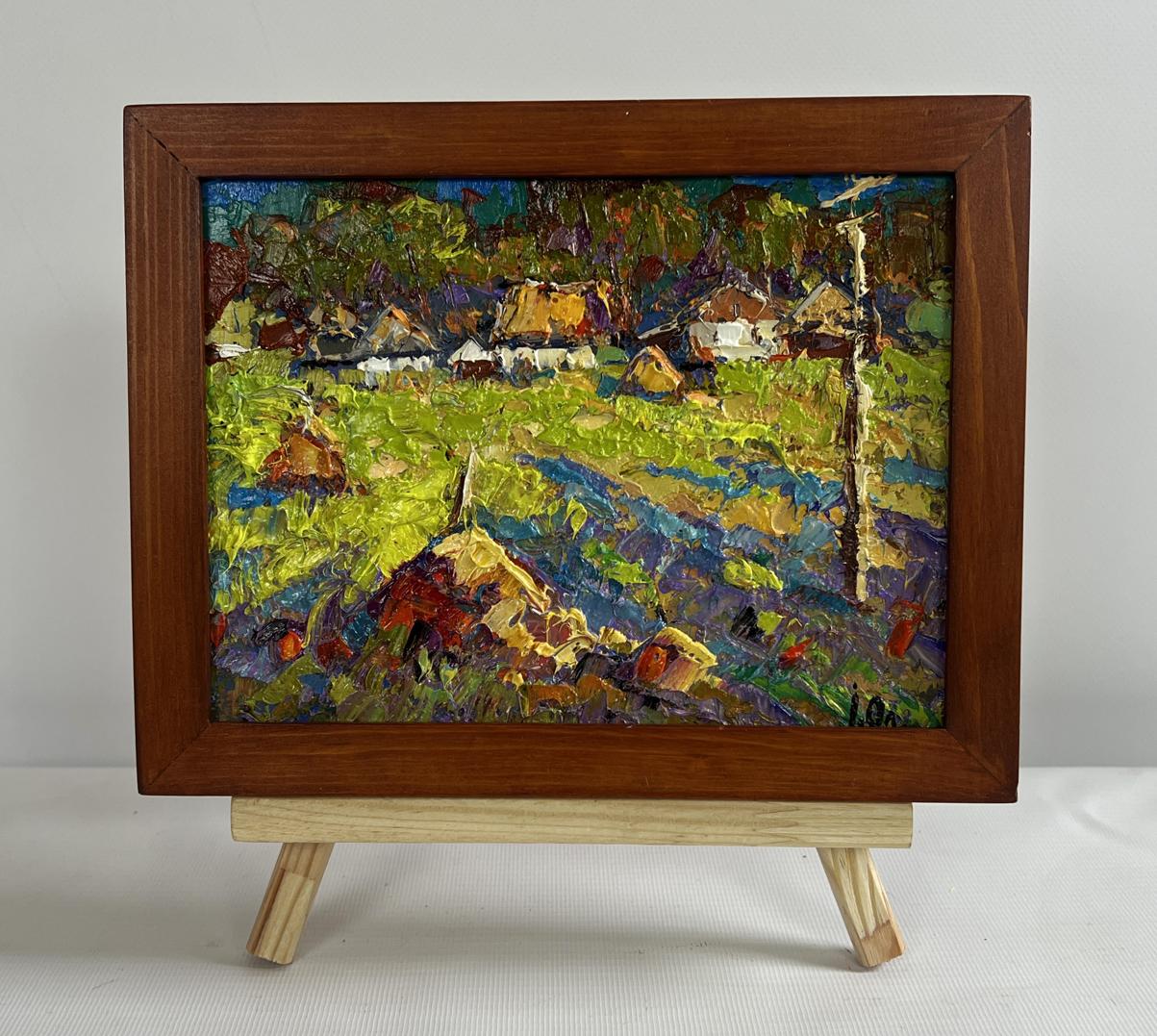 Oil painting Sunny day in the village by Oleksiy Ivanyuk in wooden frame