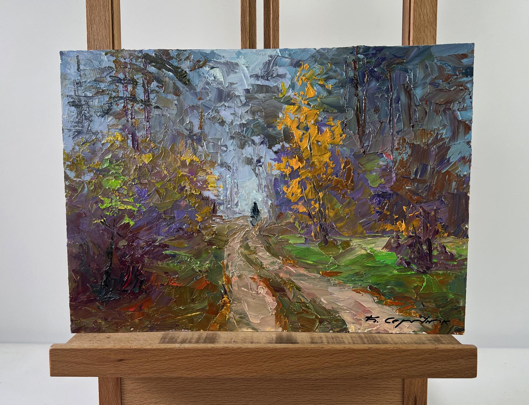 Oil painting Mushroom season by Boris Serdyuk: textured autumn forest path