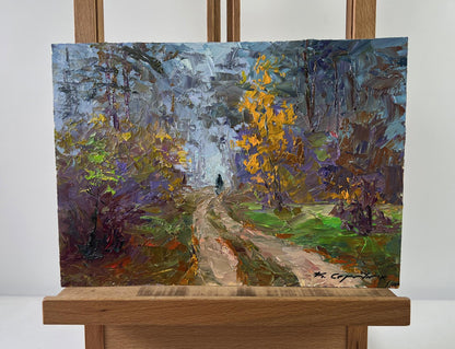 Oil painting Mushroom season by Boris Serdyuk: textured autumn forest path