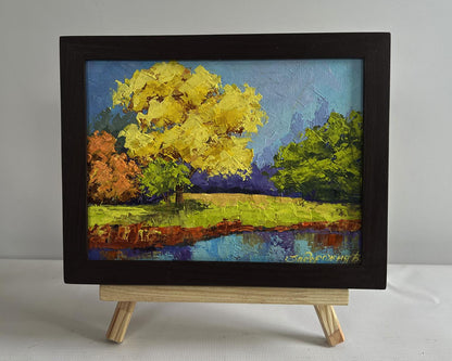 Oil painting In the autumn forest by V. Zadorozhnya in black frame