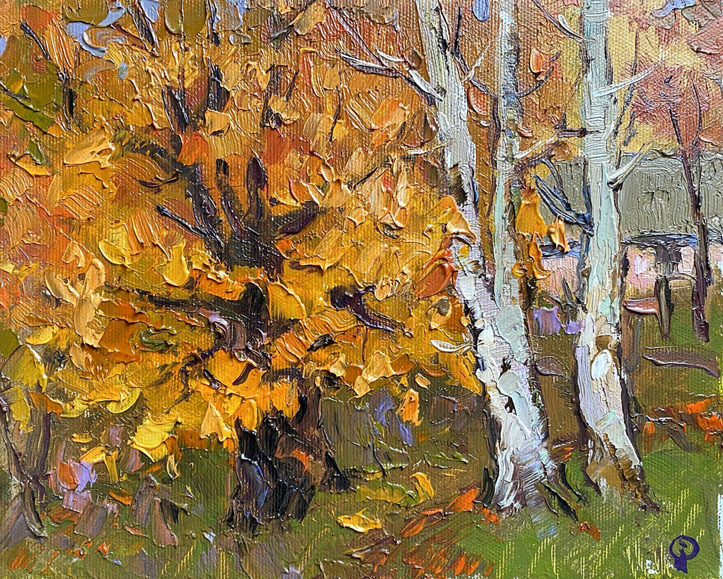 Vibrant impressionistic oil painting Autumn gold by Oksana Ivanyuk