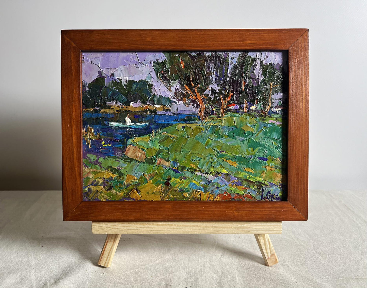 Oil painting Swam to the Shore by Oksana Ivanyuk in wooden frame