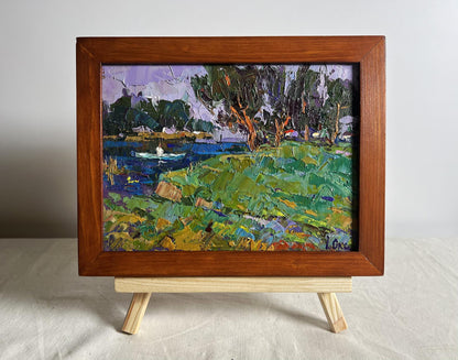 Oil painting Swam to the Shore by Oksana Ivanyuk in wooden frame
