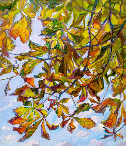 Oil painting Autumn kaleidoscope by Leonid Pavlenko: vibrant autumn leaves