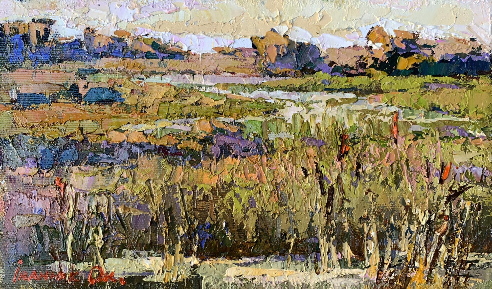 Oil painting River flood by Oksana Ivanyuk textured landscape