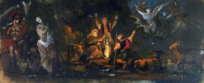 Dark dramatic oil painting of Night sacred rite in forest by Alexander Litvinov