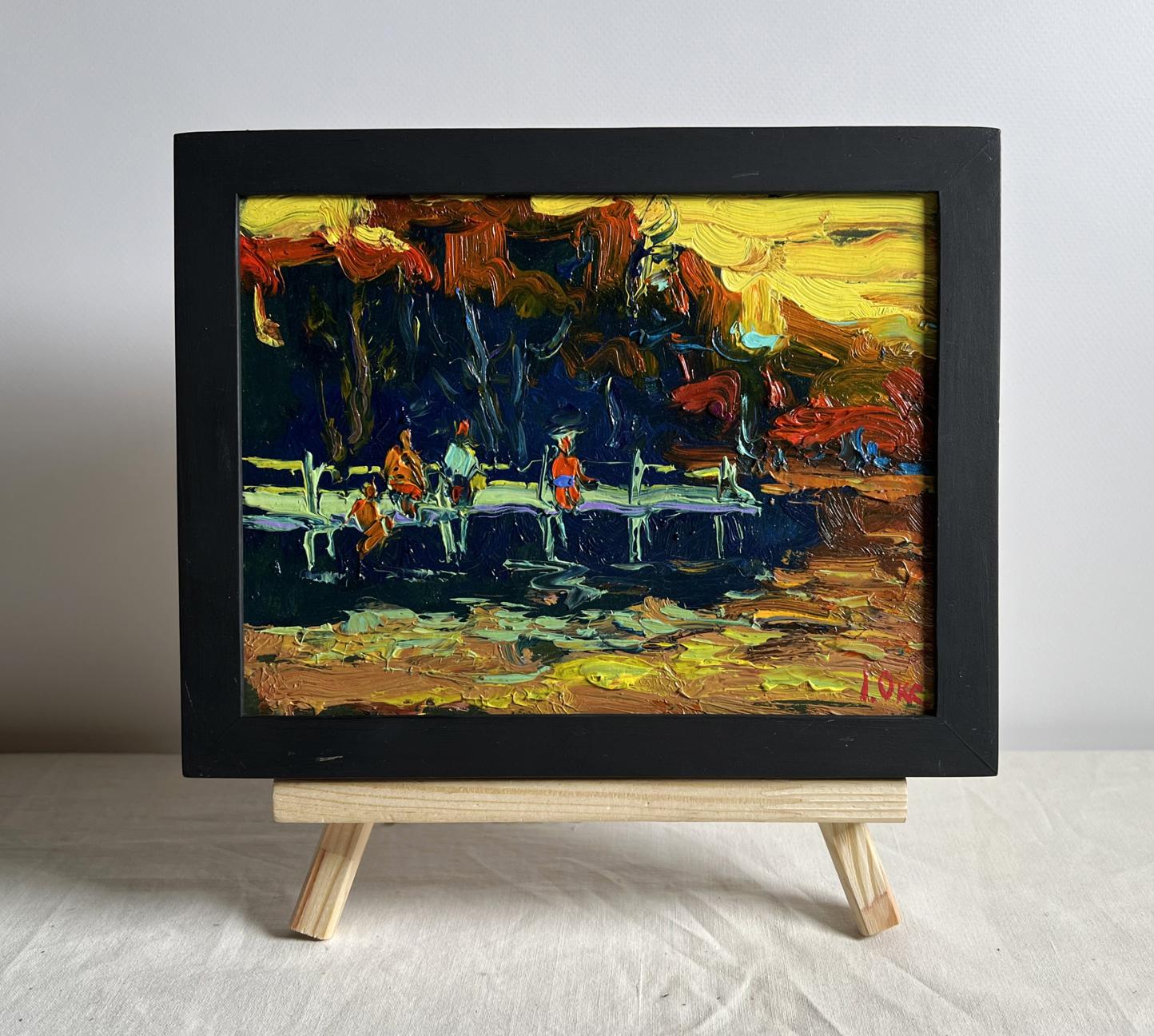 Oil painting The last rays of the sun by Oksana Ivanyuk in black frame