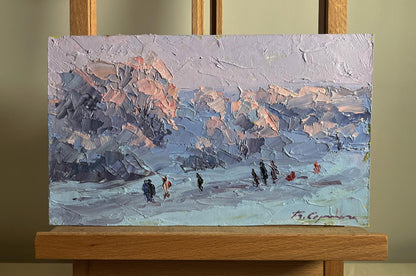Oil painting Walking on a frosty day by Boris Serdyuk snowy landscape