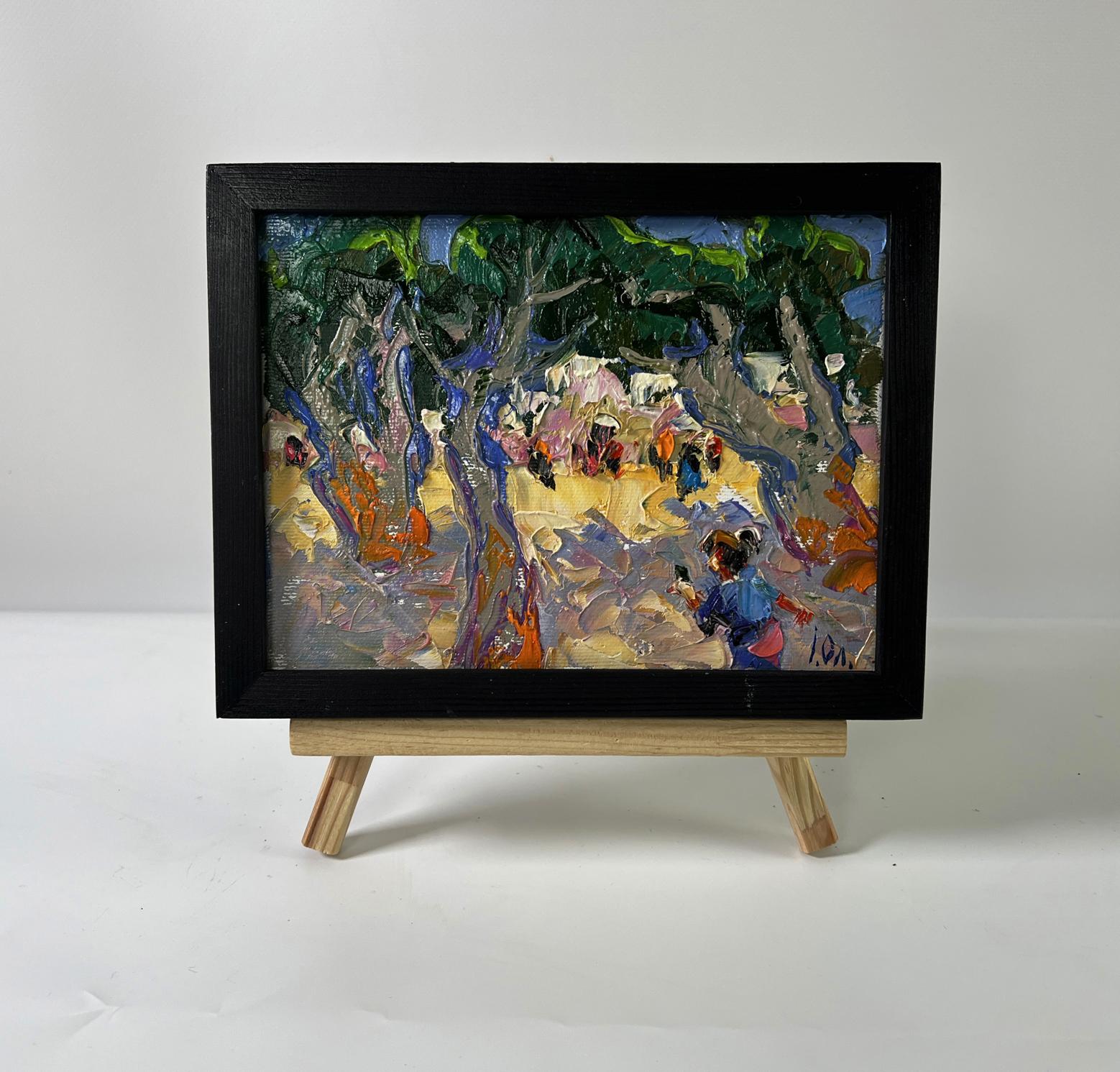 Vibrant Oleksiy Ivanyuk oil painting Walk in the Park in black frame