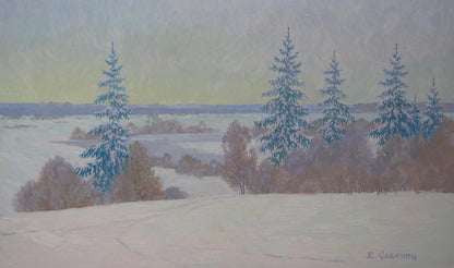 Serene winter oil painting After the night snow storm by Valery Savenets
