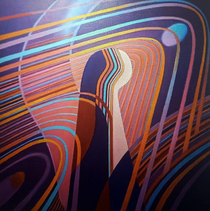 Oil painting Relativity of the World by Alexander Strashevich with swirling orange blue stripes