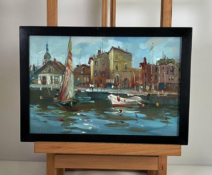 Framed oil painting of ancient Venice streets by Yuriy Suprunchuk