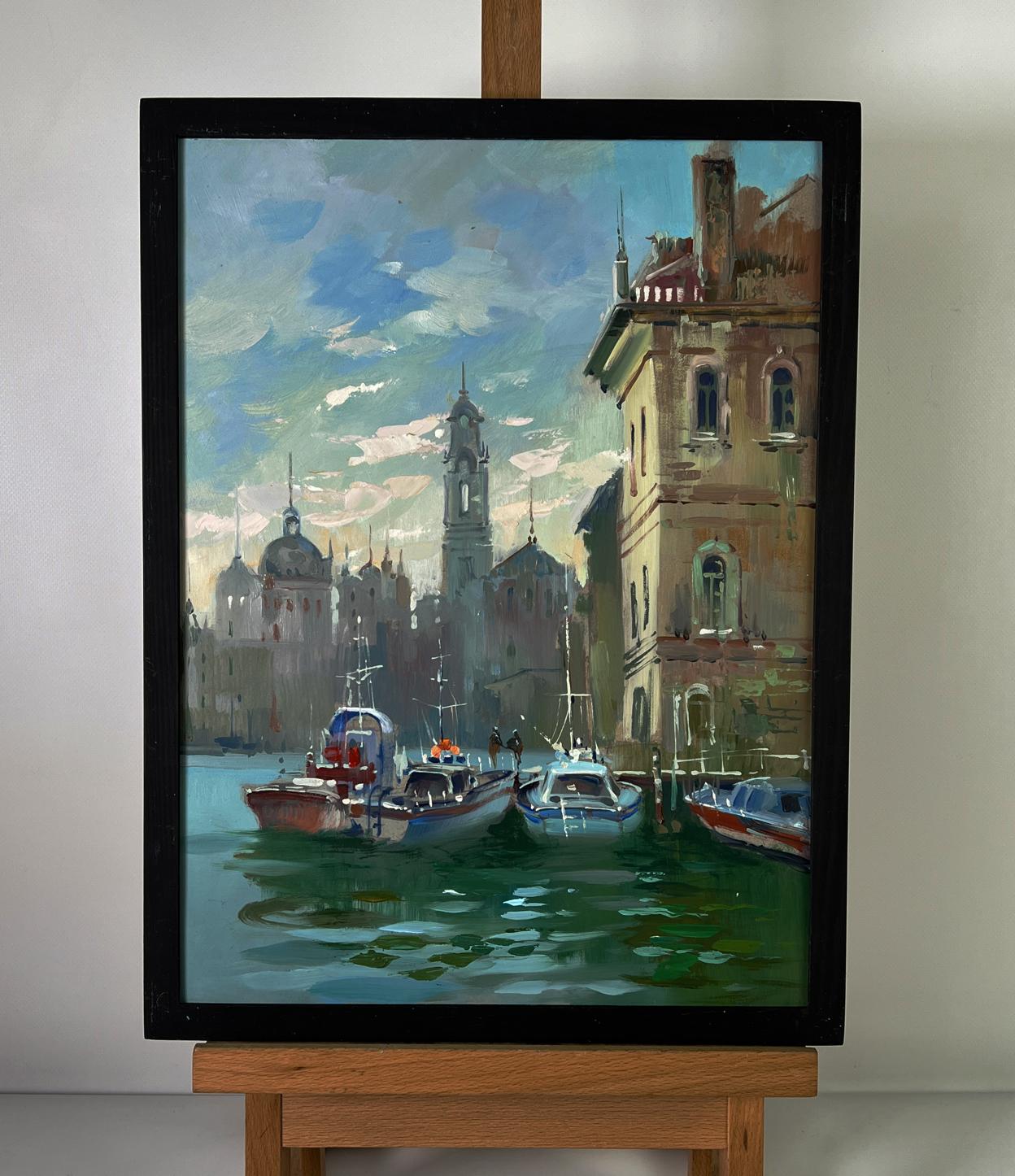Oil painting Morning sunrise in Venice by Yuriy Suprunchuk in black frame