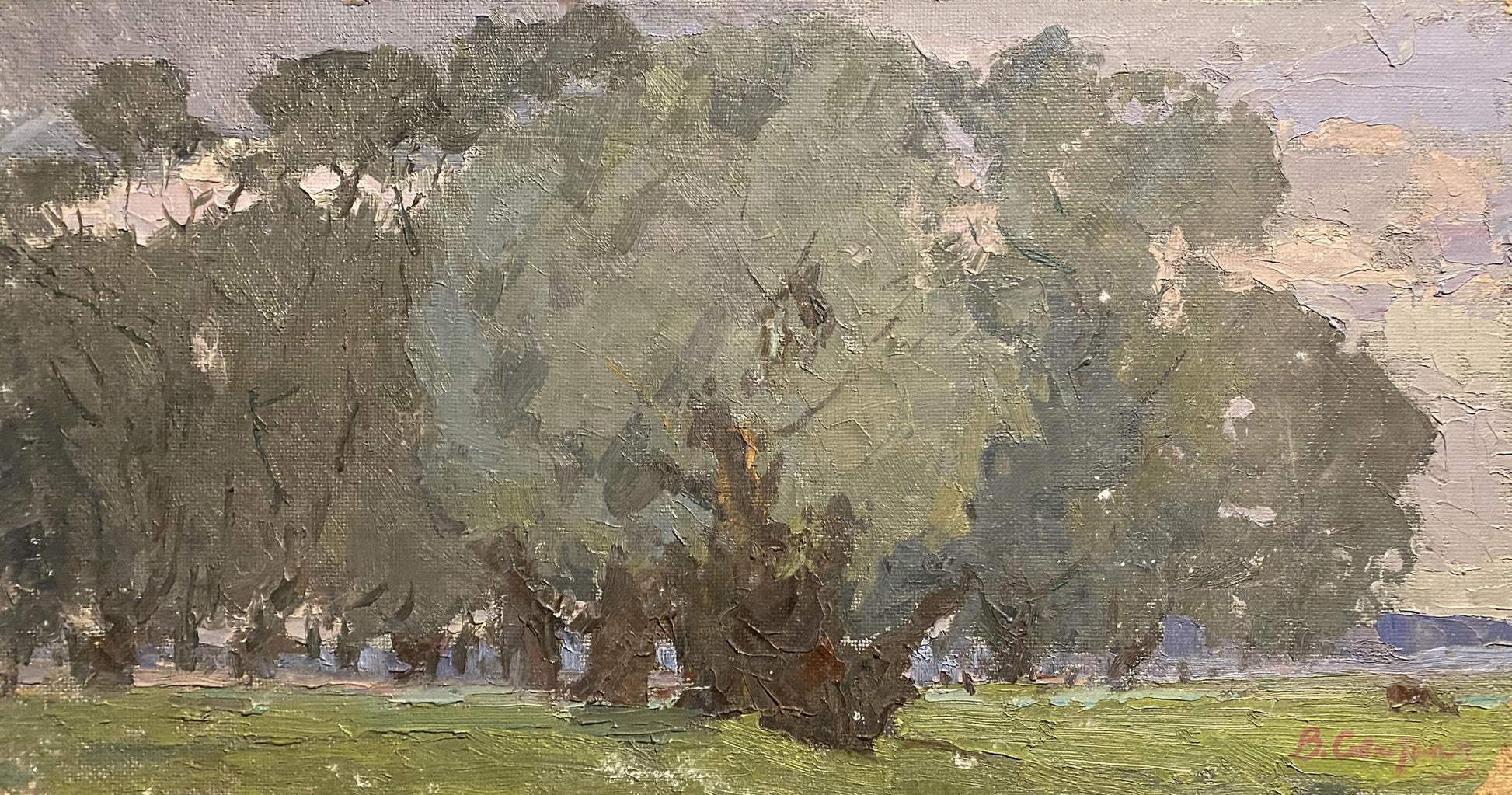 Textured oil painting of Old Willow by Viktor Sevastiyanov, dense green grove