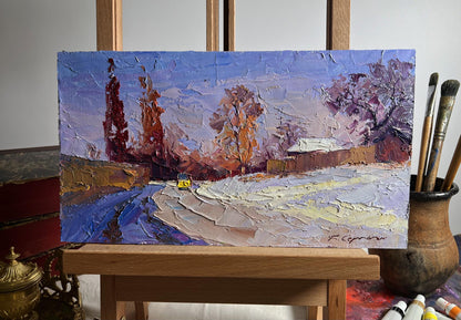 Oil painting The street was covered with snow by Boris Serdyuk snowy path scene