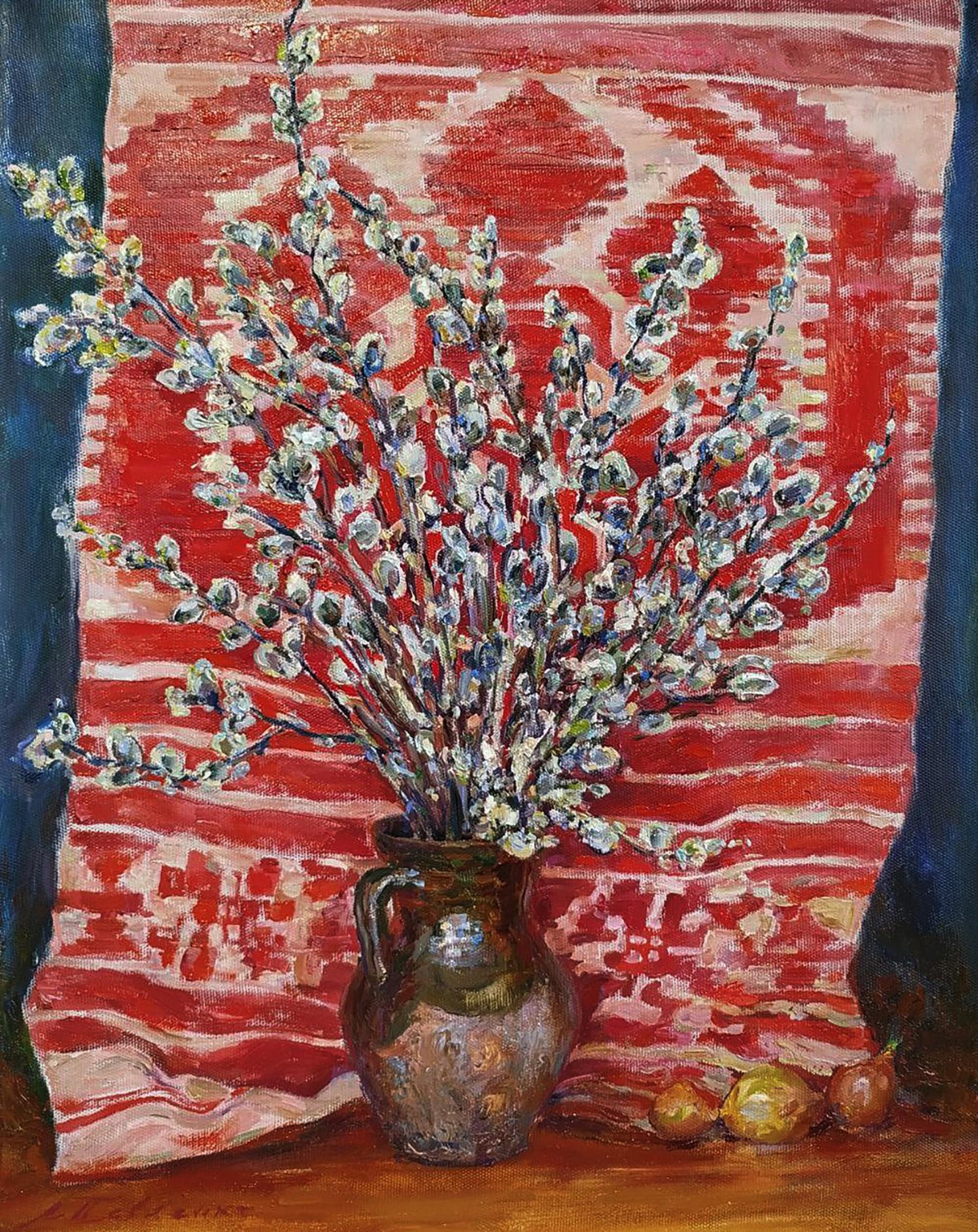 Oil painting Awakening of Spring by Leonid Pavlenko with willow branches jug