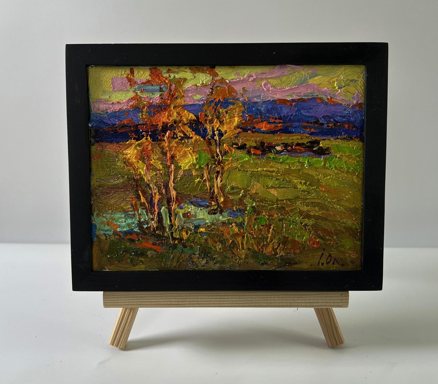 Oil painting Autumn Horizon by Oleksiy Ivanyuk in black frame