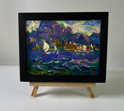 Oil painting Summer river breeze by Oleksiy Ivanyuk in black frame