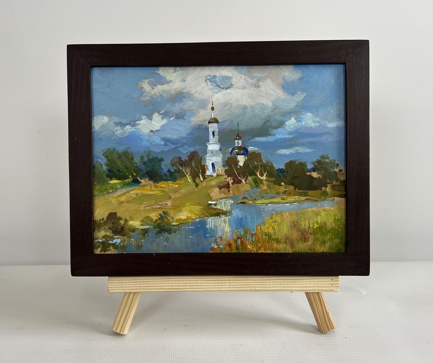 Framed miniature oil painting of Golden Domes church by Yuriy Suprunchuk