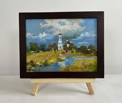 Framed miniature oil painting of Golden Domes church by Yuriy Suprunchuk