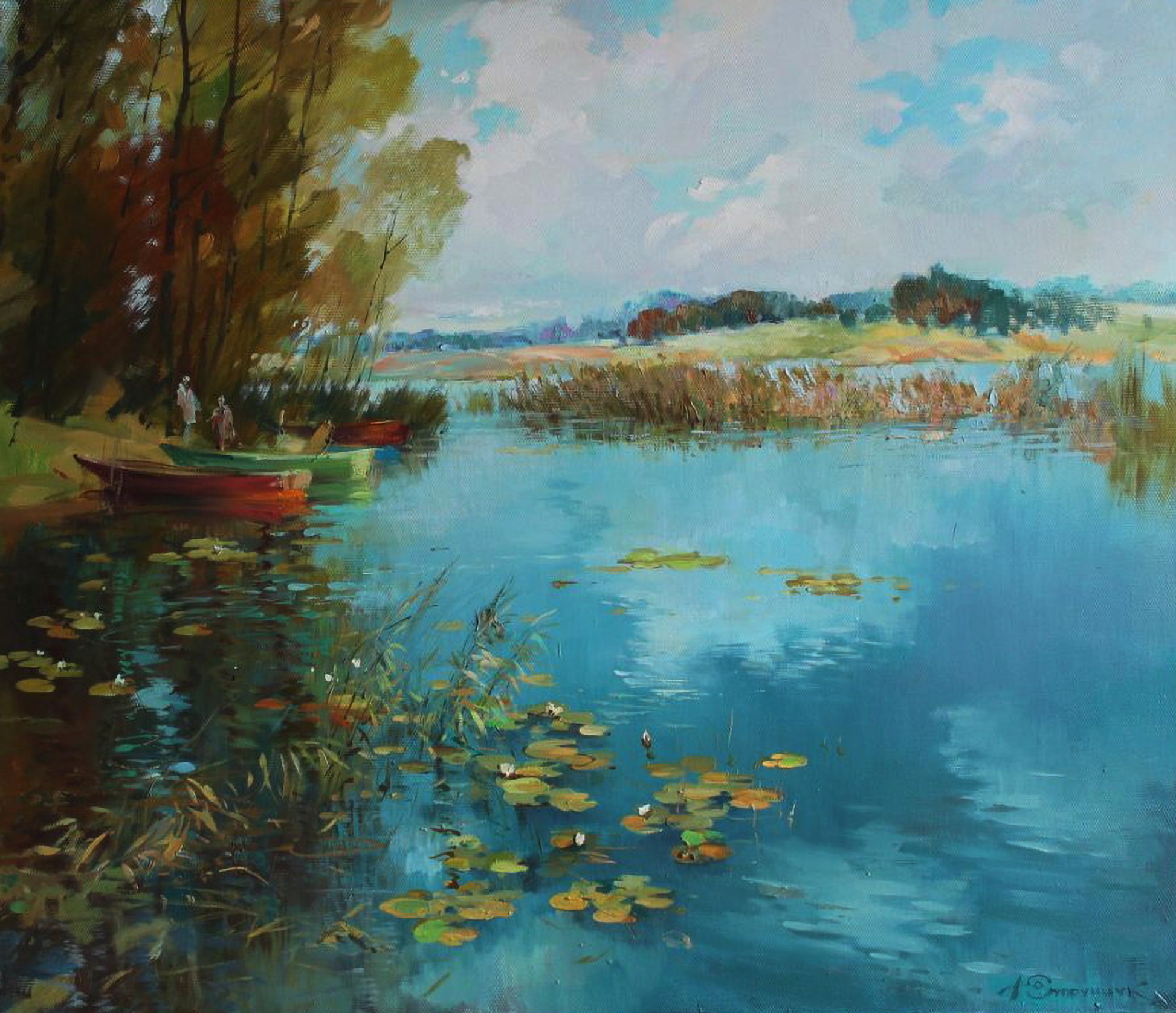 Serene impressionistic oil painting Reflection on water by Yuriy Suprunchuk