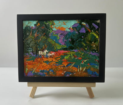Oil painting Evening in the Forest by Oleksiy Ivanyuk in black frame