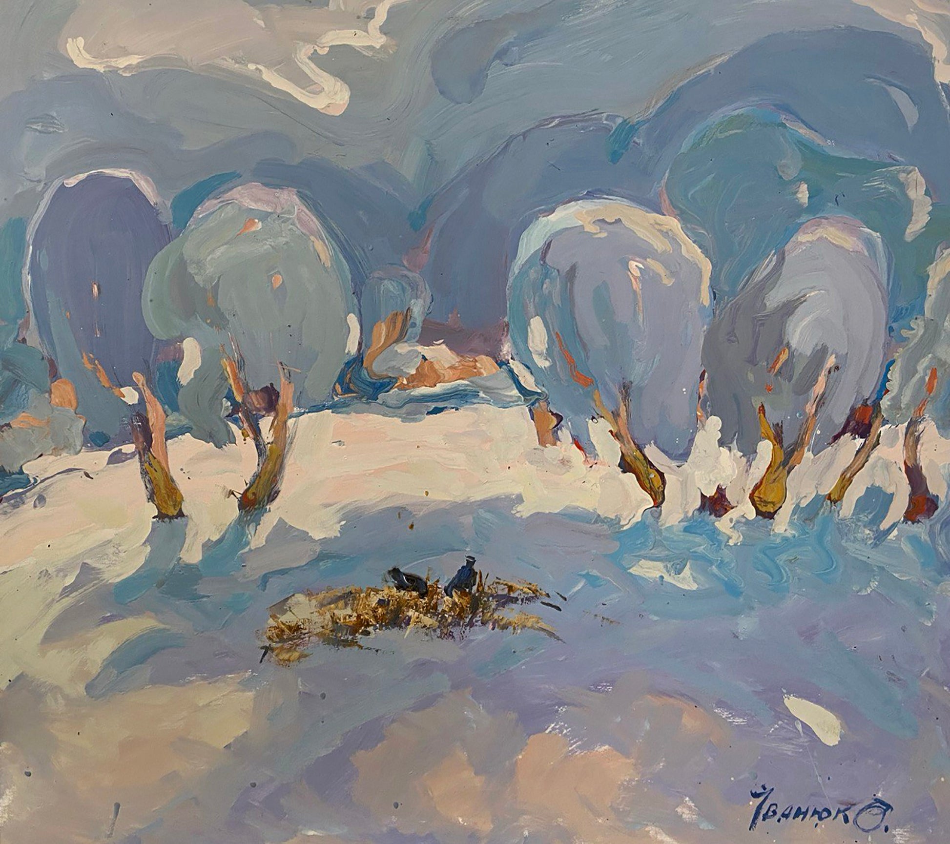 Abstract winter oil painting Covered with snow by Oleksiy Ivanyuk