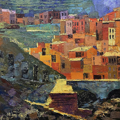 Vibrant impressionist oil painting Outspread by Serhiy Kovalev, sunlit coastal town