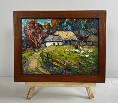 Oil painting Warm rural street by Oksana Ivanyuk autumn countryside scene