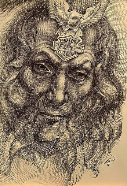 Detailed pencil sketch of Harley-Davidson eagle logo badge