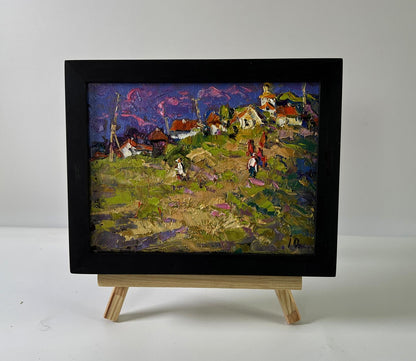 Oil painting Outside the village Oksana Ivanyuk impressionist village scene