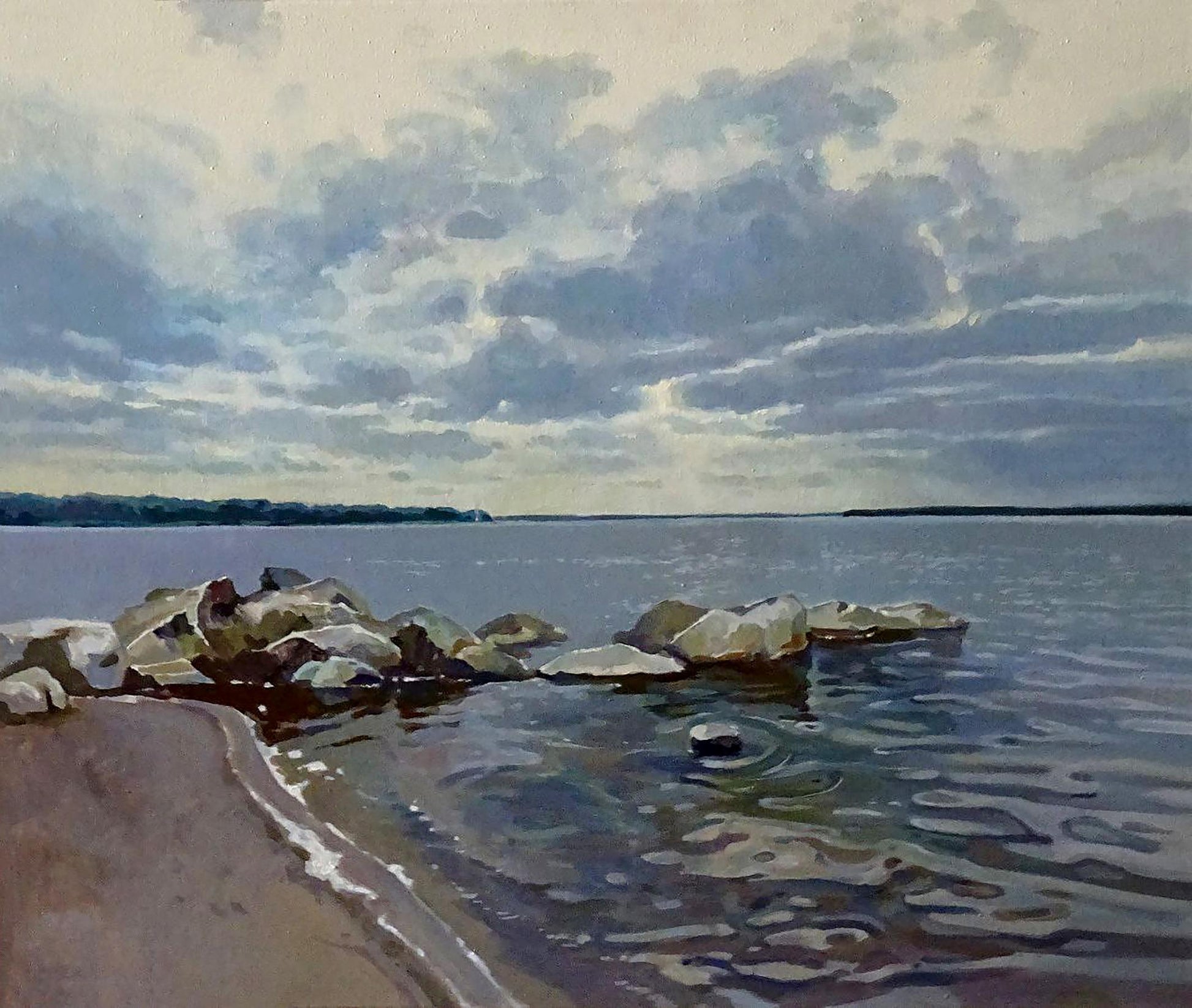 Serene coastal oil painting Cloudy by Anastasia Yaroshevich